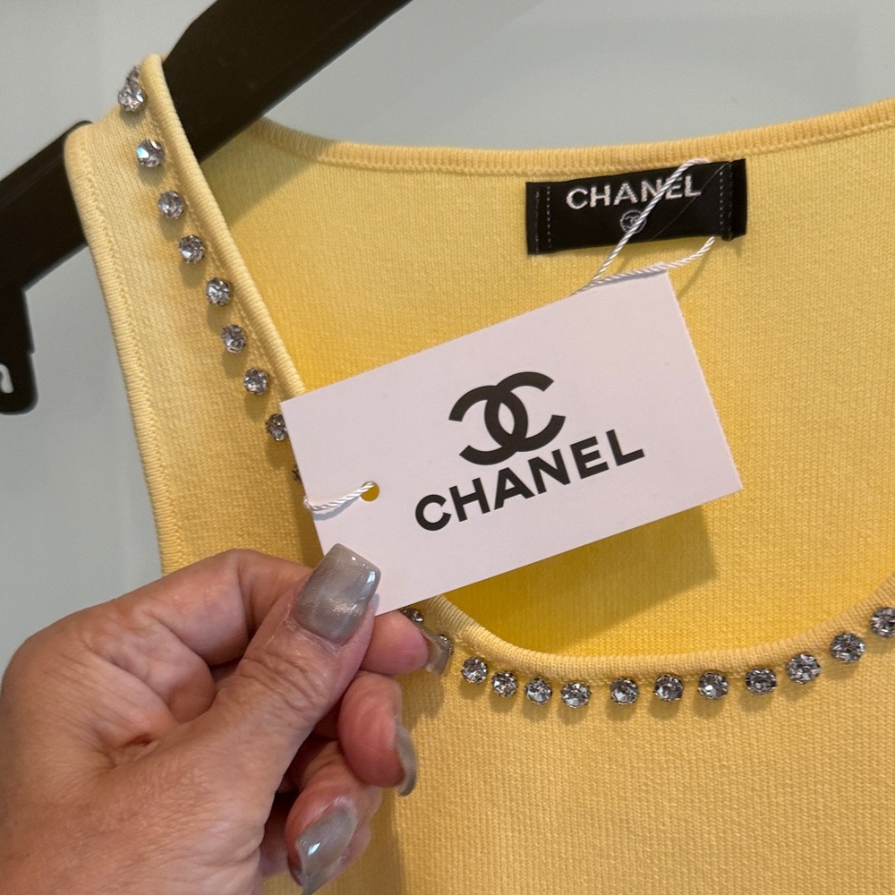 NWT CHANEL Yellow Tank Top with Crystal Accents - Picture 4 of 9